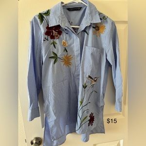 Zara Woman Button shirt floral striped size Large